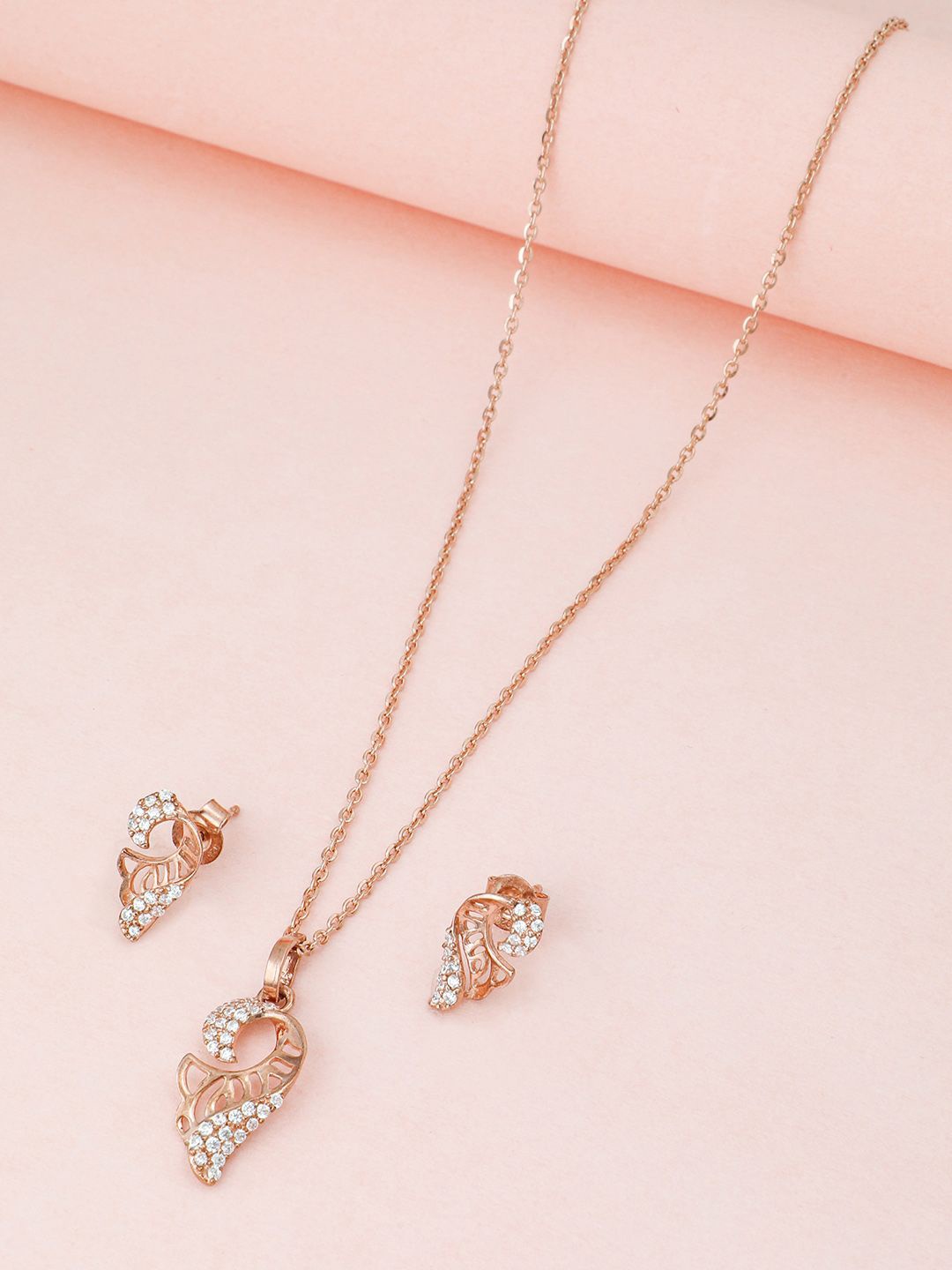 

MAIRA 925 Sterling Silver Rose Gold-Plated Cubic Zirconia Stones Studded Jewellery Set