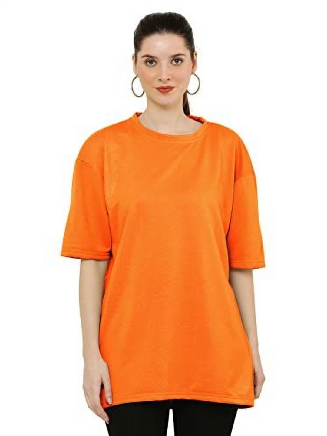 

NOTWILD Women Solid Round Neck Cotton Relaxed Fit T-shirt, Orange