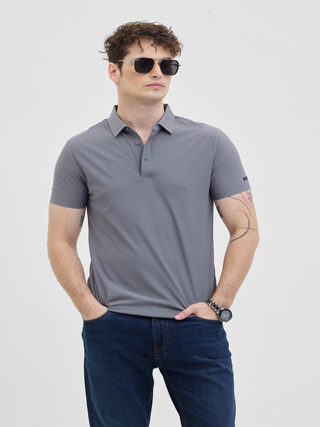 

Snitch Men Polo Collar Slim Fit T-shirt, Grey