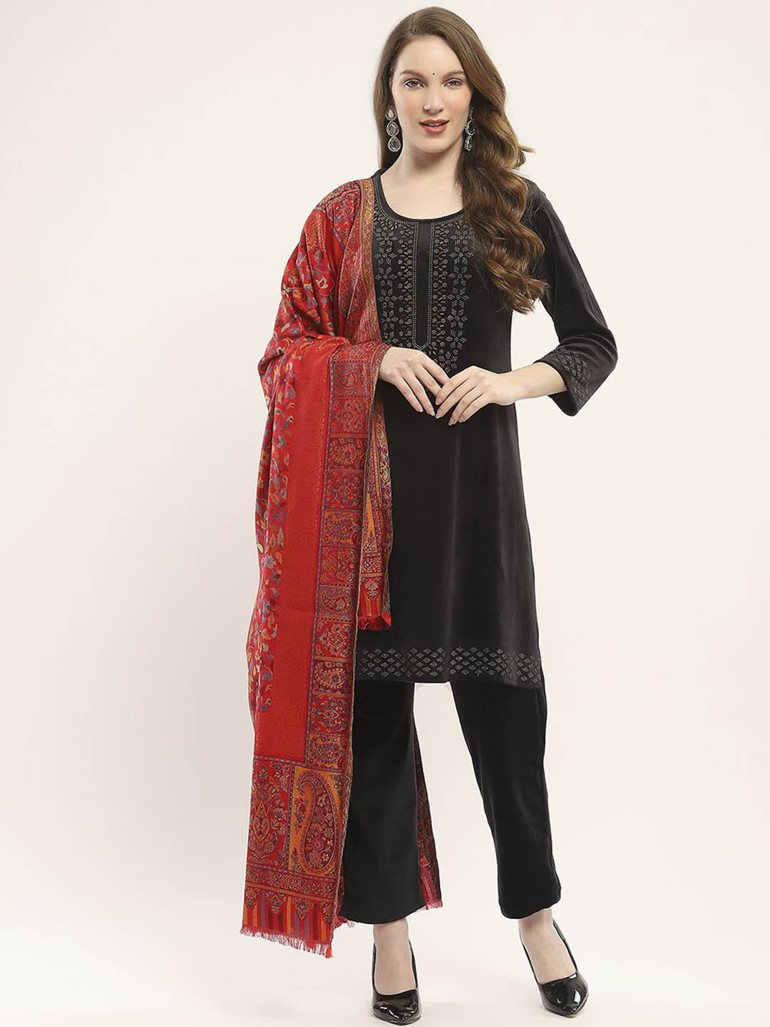 

Monte Carlo Ethnic Motifs Woven Design Acrylic Shawl, Red