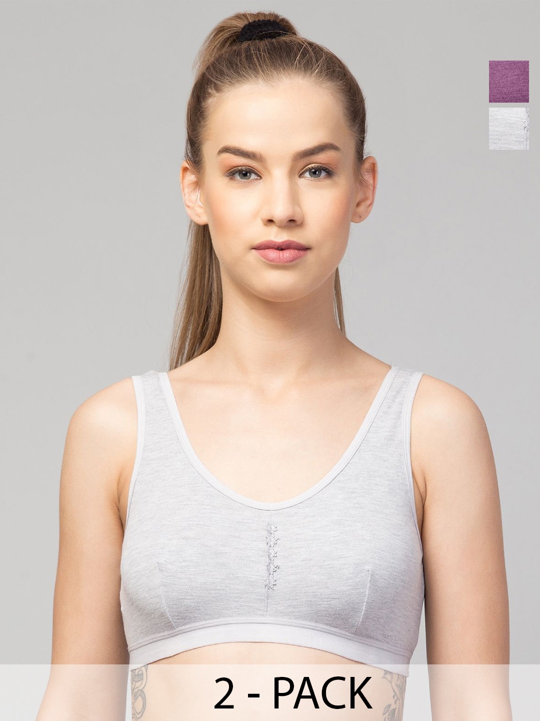 

ULLAS Women Pack Of 2 Non-Wired Full Coverage Bra, Grey