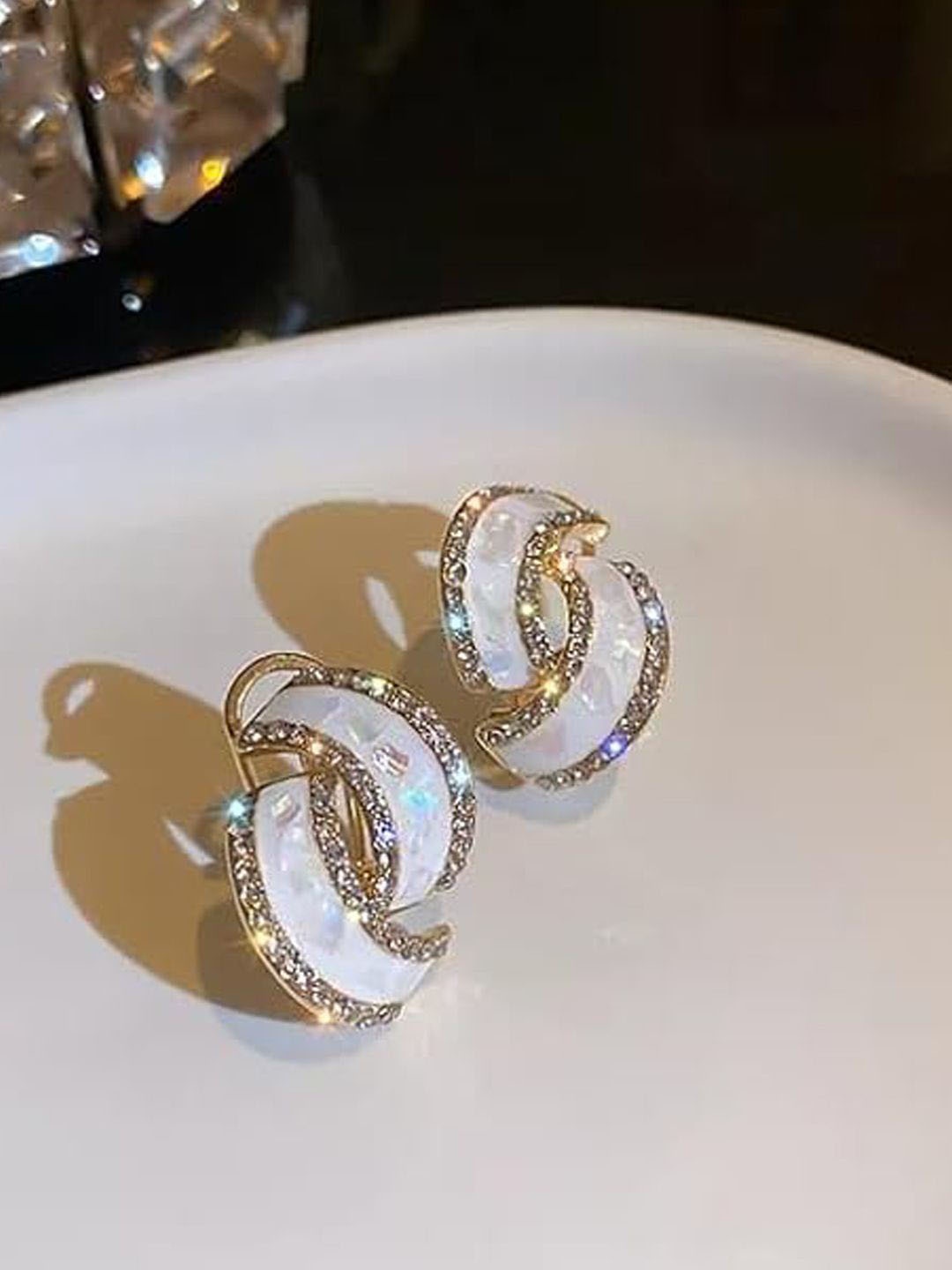 

BEYTER Korean Sterling Silver Artificial Stone Studded Contemporary Studs, White