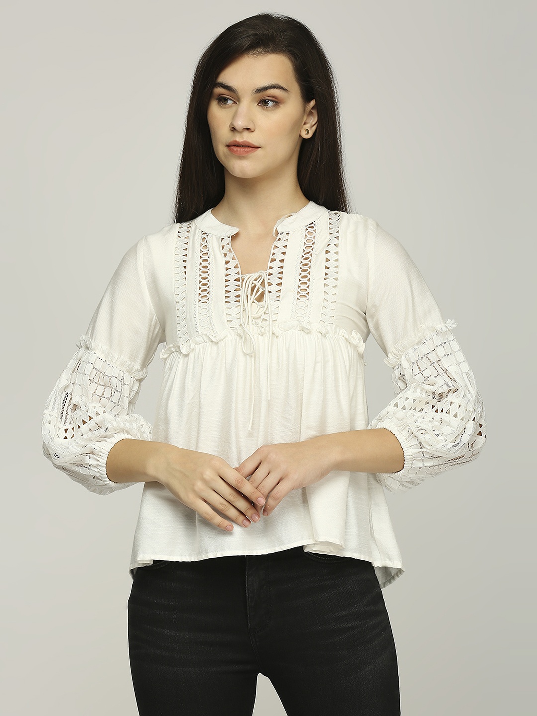 

Iti Women Mandarin Collar Top, White