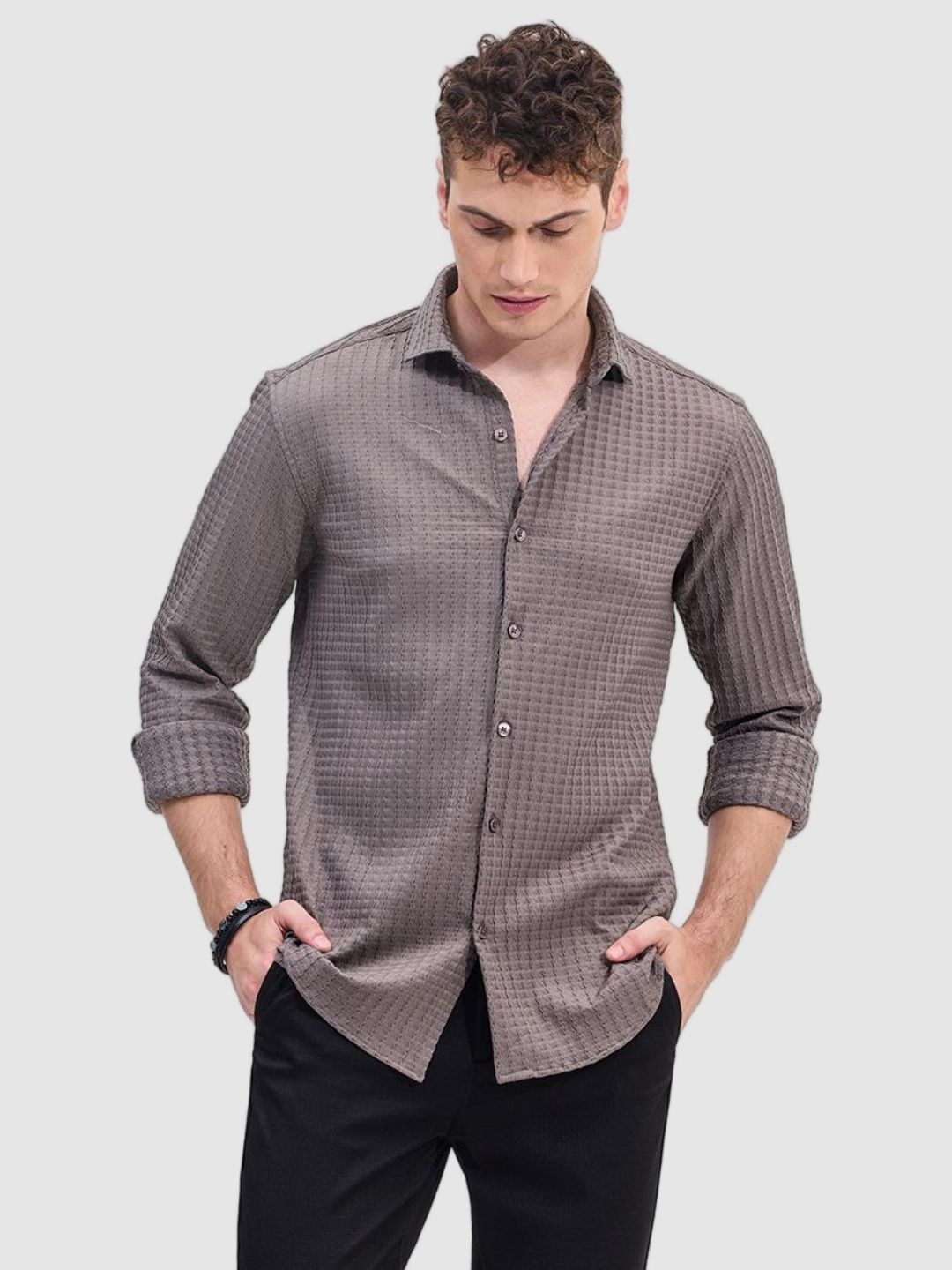 

Snitch Men Smart Fit Spread Collar Textured Casual Shirt, Grey