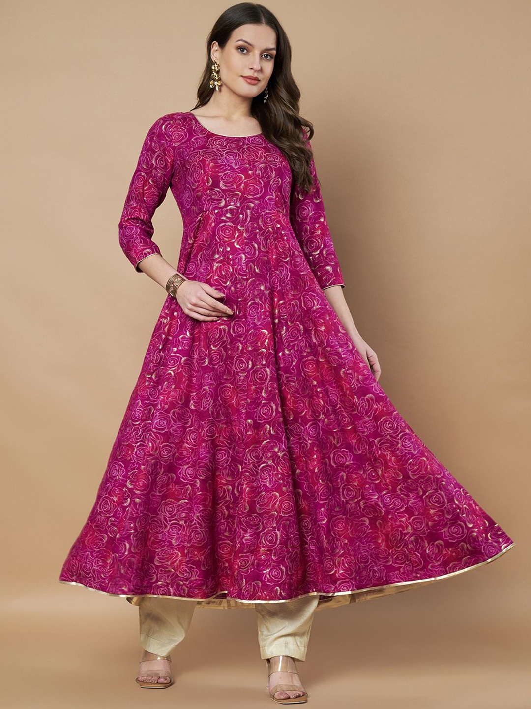 

Poshak Hub Floral Printed Gotta Patti Anarkali Kurta, Purple