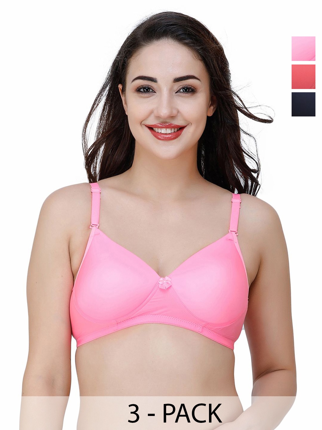 

College Girl Pack Of 3 Full Coverage Lightly Padded Seamless T-shirt Bra, Pink