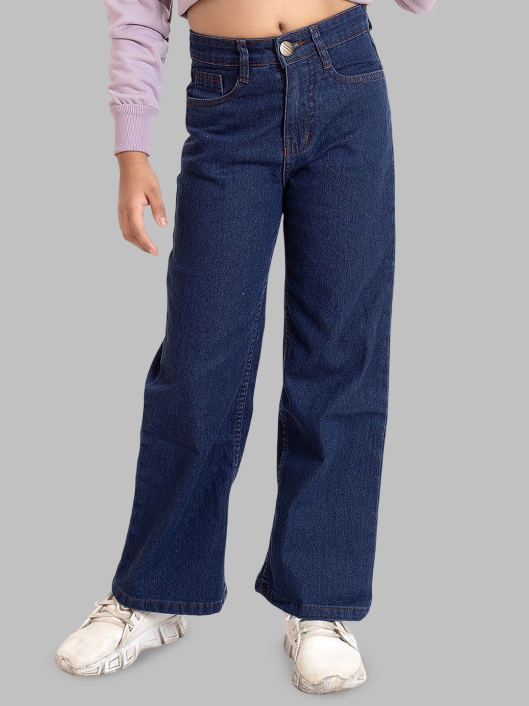 

ADBUCKS Girls Straight Fit Mid-Rise Cotton Jeans, Navy blue