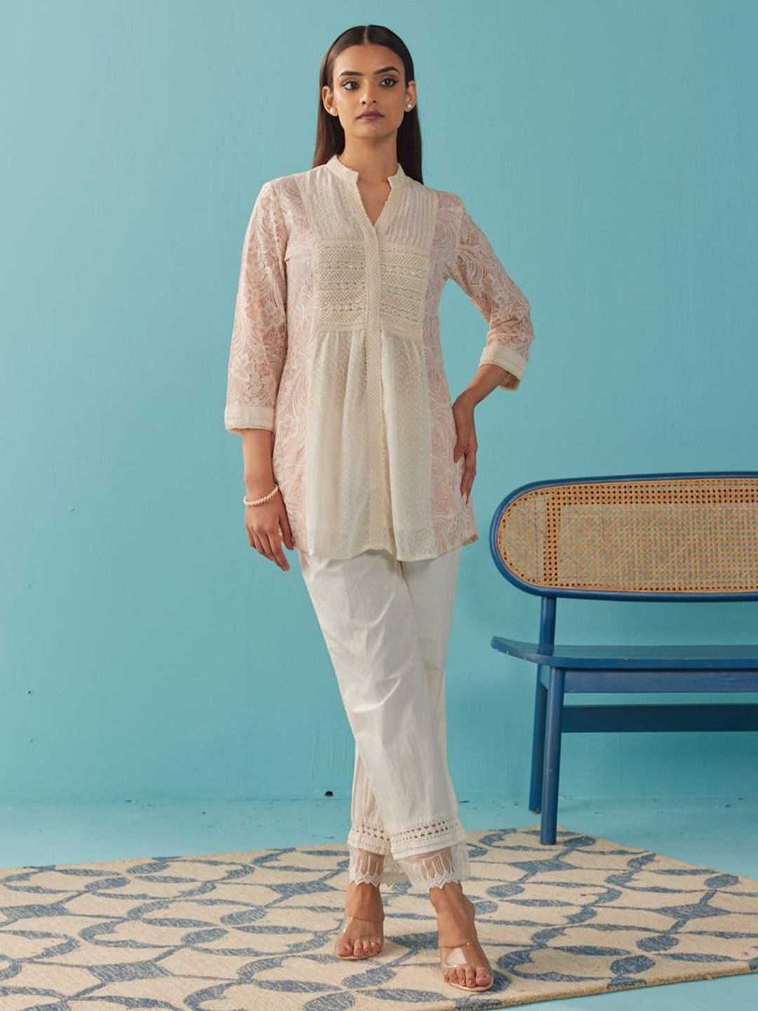 

Lakshita Women Mandarin Collar Embroidered Tunic, Pink