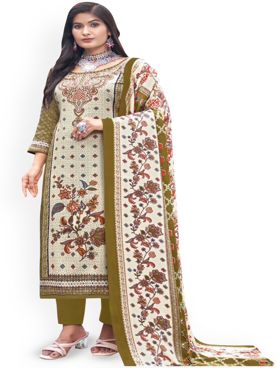 

DRAVINAM Trends Floral Printed Unstitched Dress Material, Green