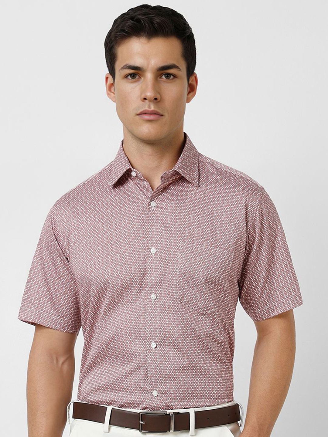 

Van Heusen Men Spread Collar Geometric Printed Cotton Formal Shirt, Red
