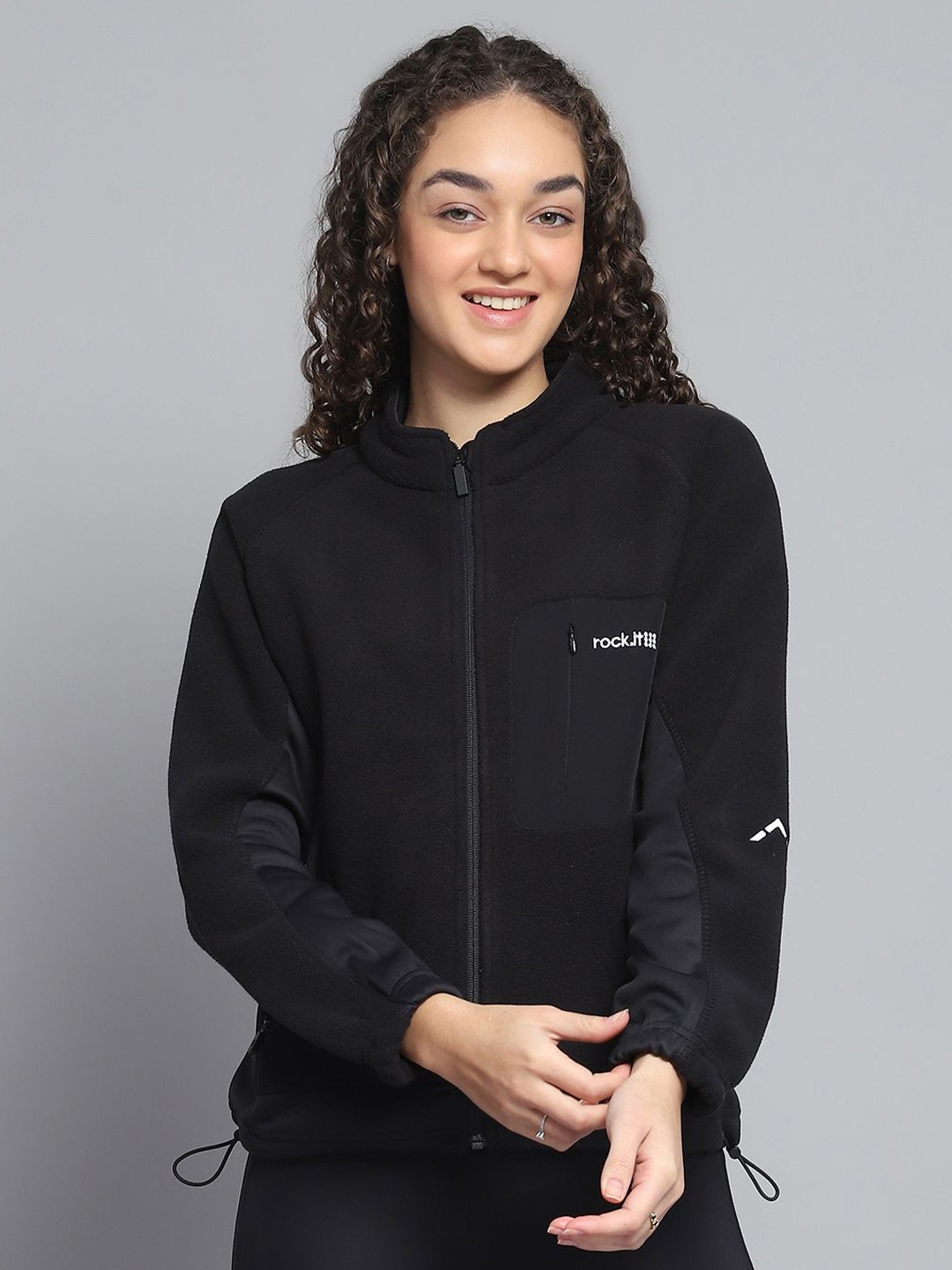 

rock.it Women Mock Collar Front-Open Sweatshirt, Black