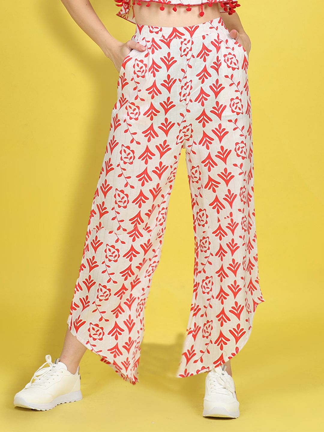 

Cutiekins Girls Floral Printed Knitted Palazzos, Off white