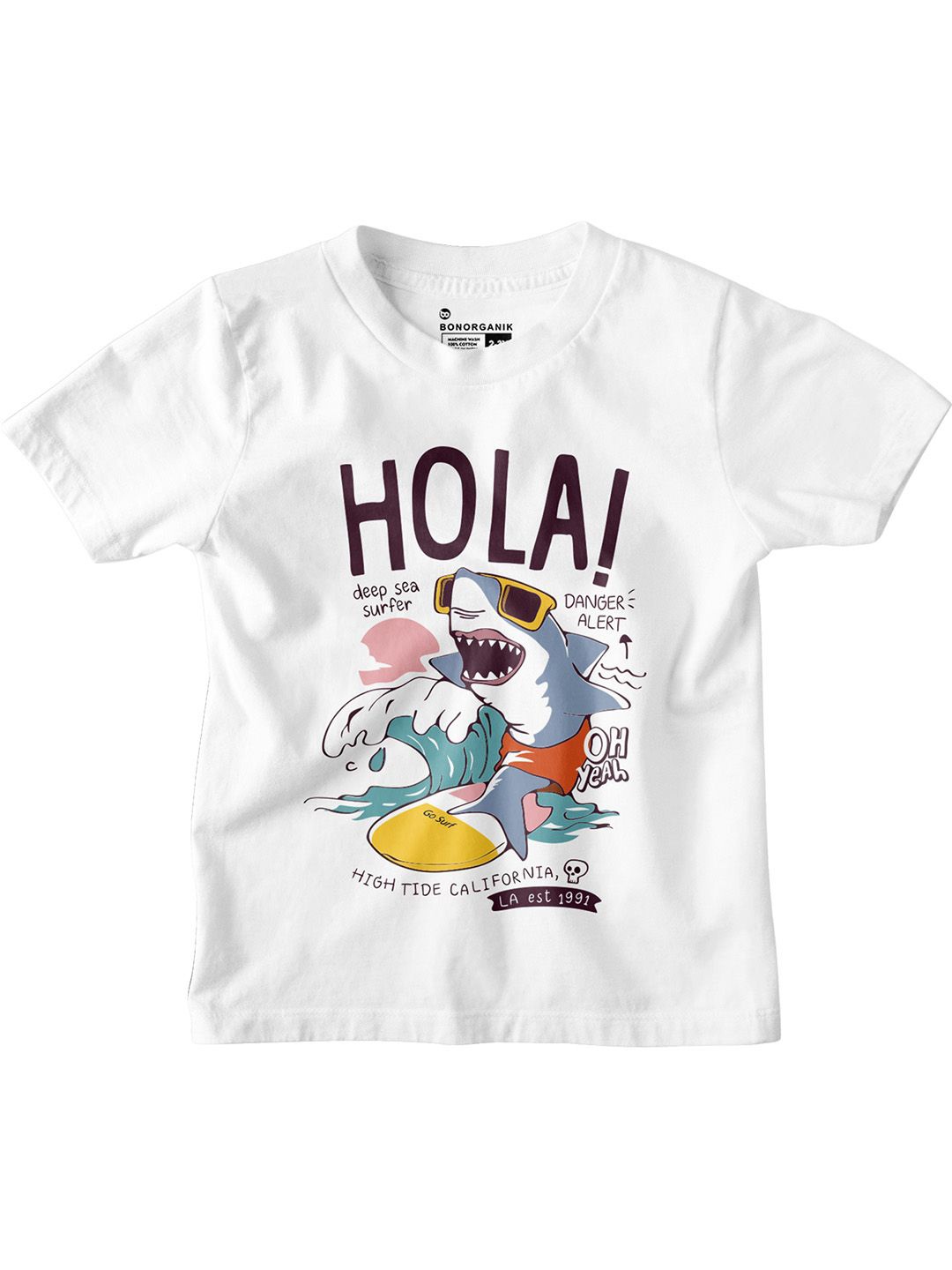 

BonOrganik Boys Graphic Printed Round Neck Cotton T-shirt, White