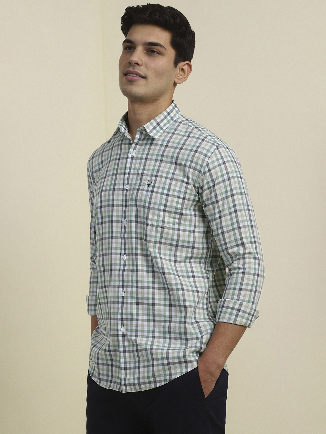 

Allen Solly Men Spread Collar Gingham Checked Cotton Casual Shirt, White