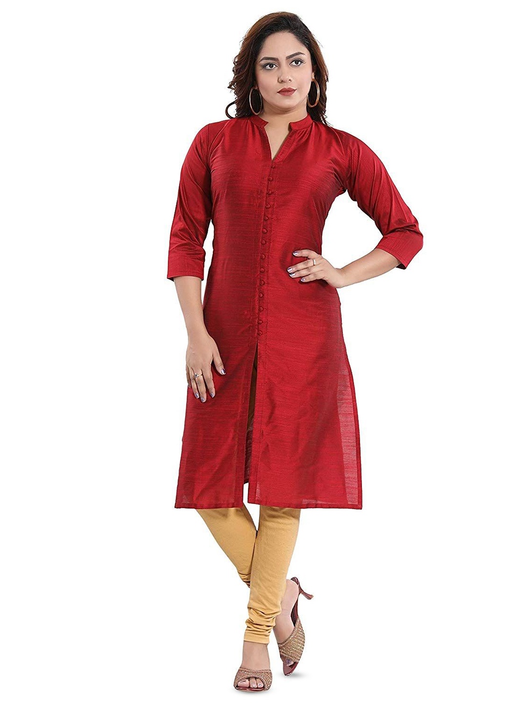 

DREAM & DZIRE Mandarin Collar A-Line Kurta, Maroon