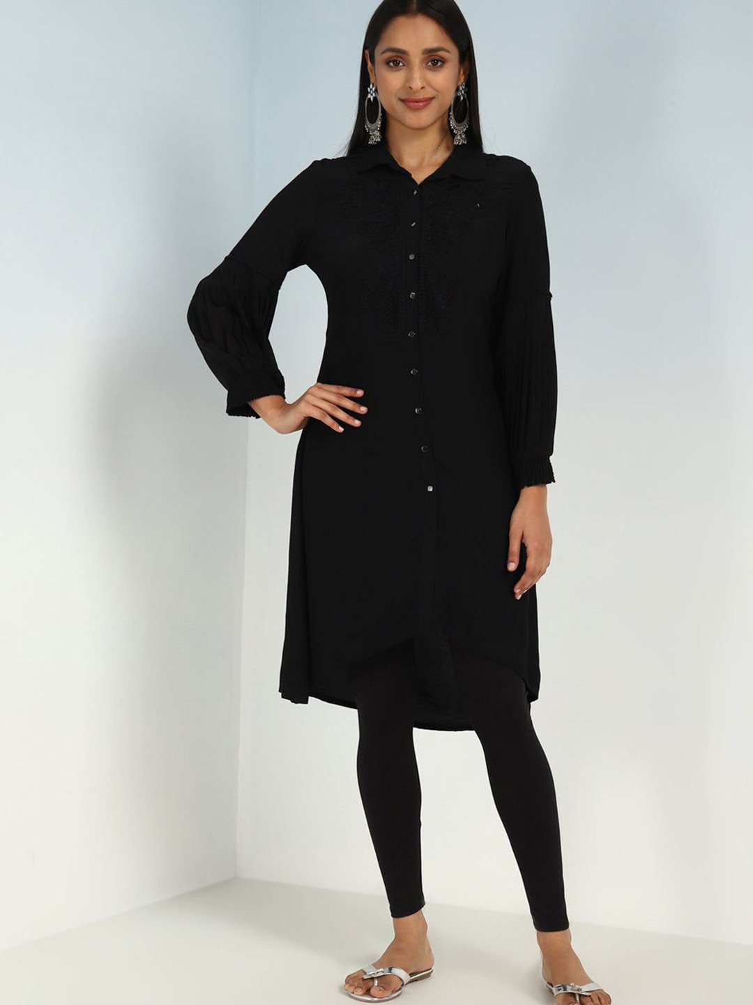 

Lakshita Women Black Kurti with Pleated Sleeves