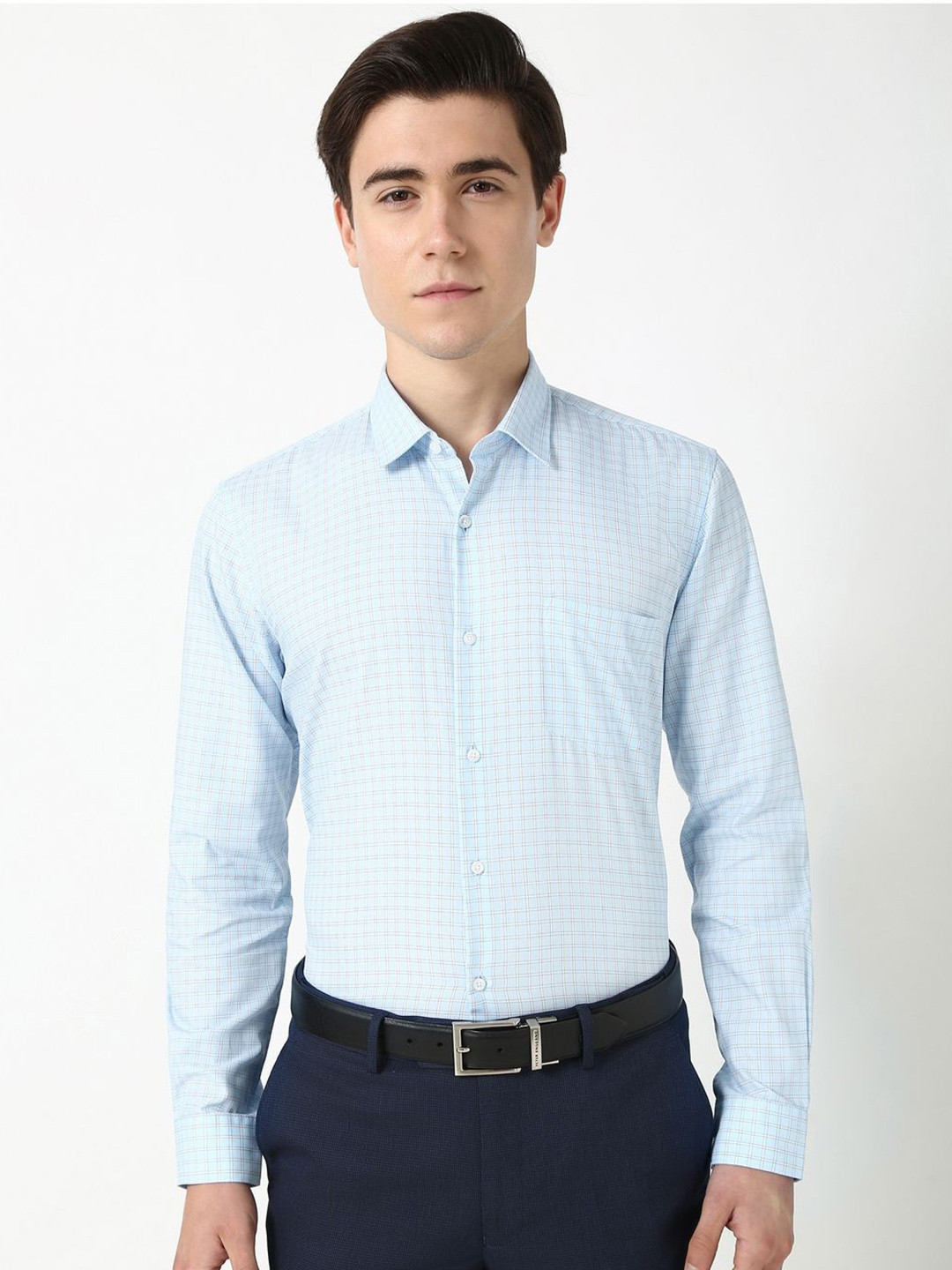

Peter England Men Spread Collar Checked Cotton Formal Shirt, Blue