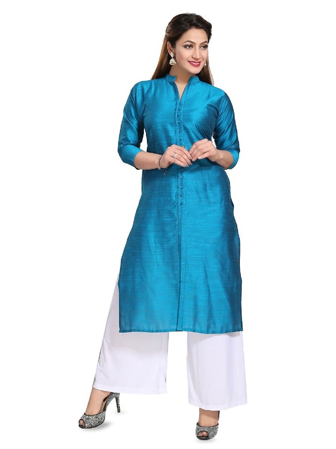 

DREAM & DZIRE Mandarin Collar Straight Kurtas, Blue