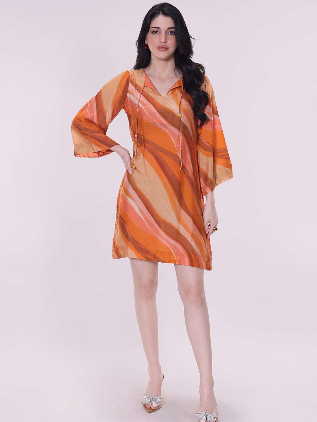 

POPPI Women Harmony Printed Cotton Mini Dress, Rust