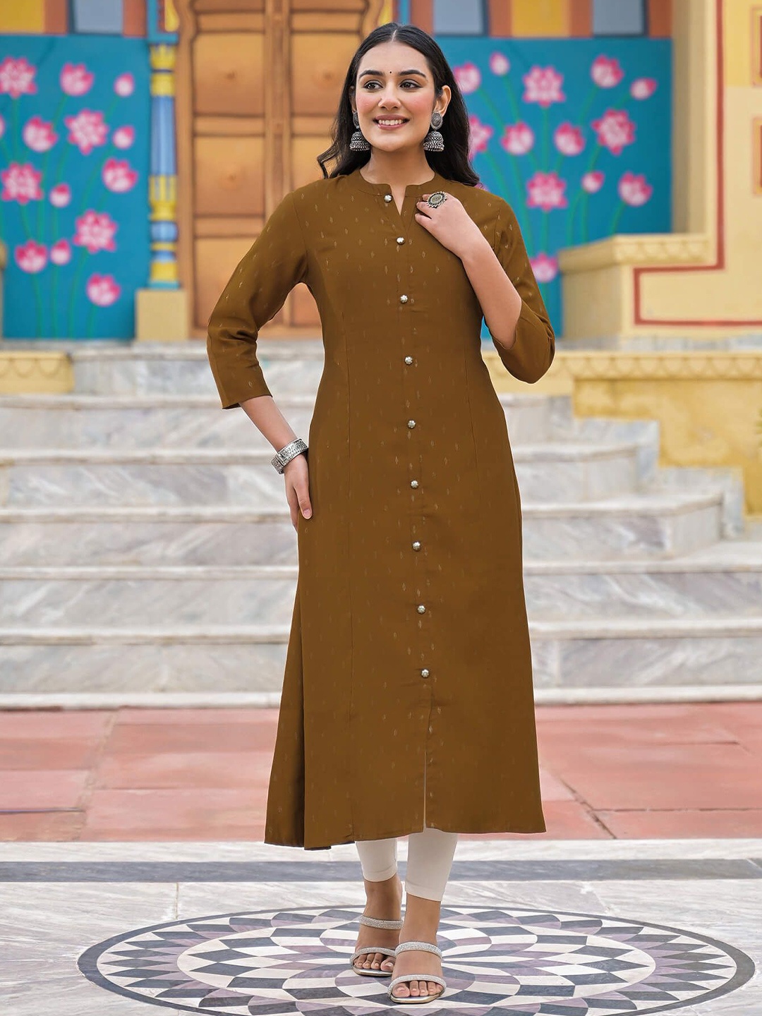 

SHIFORY Geometric Printed Kurta, Brown