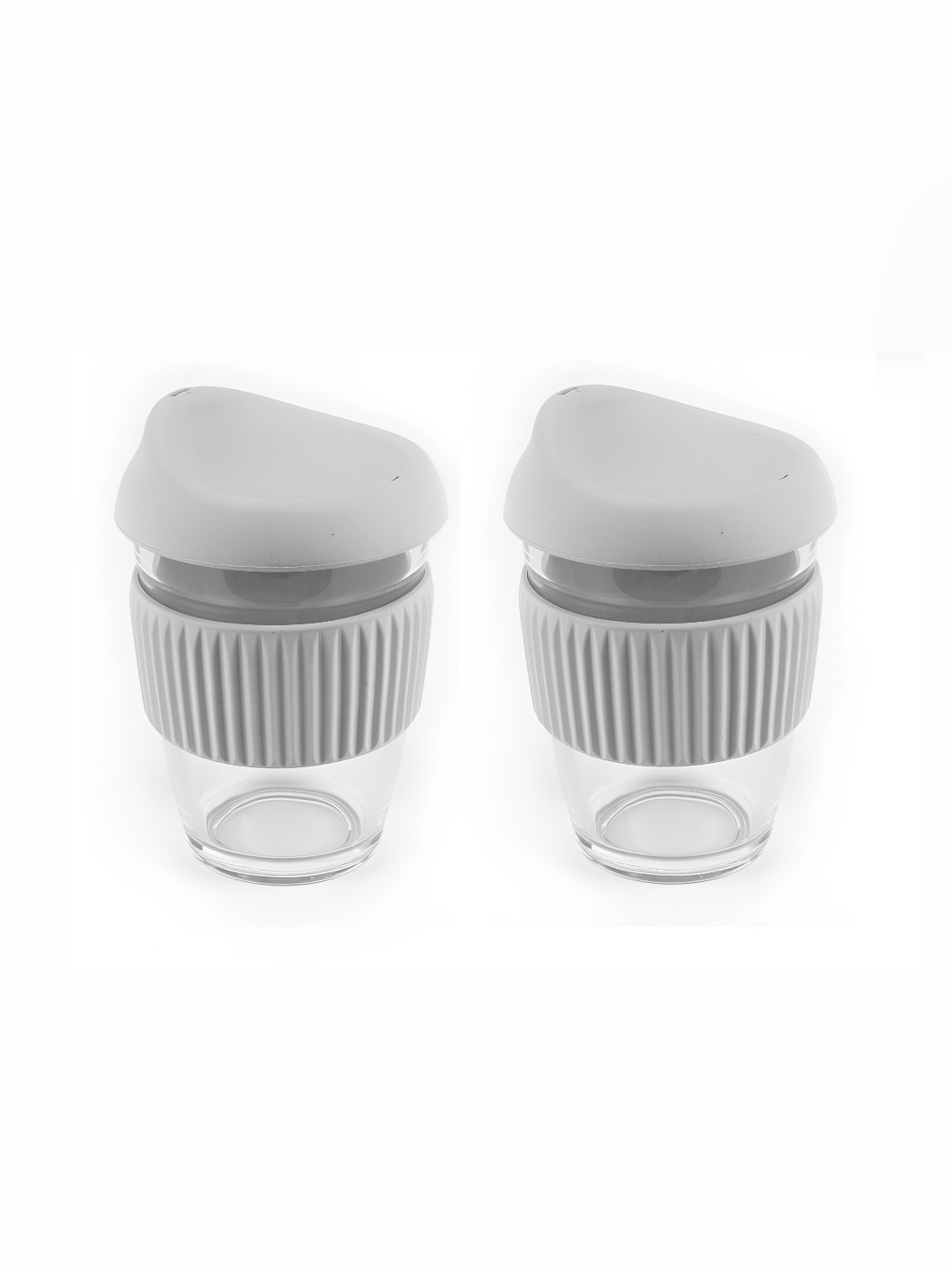 

We3 Grey & Transparent 2 Pieces Glass Coffee Cups with Lid and Non-Slip Sleeve-300 ml Each