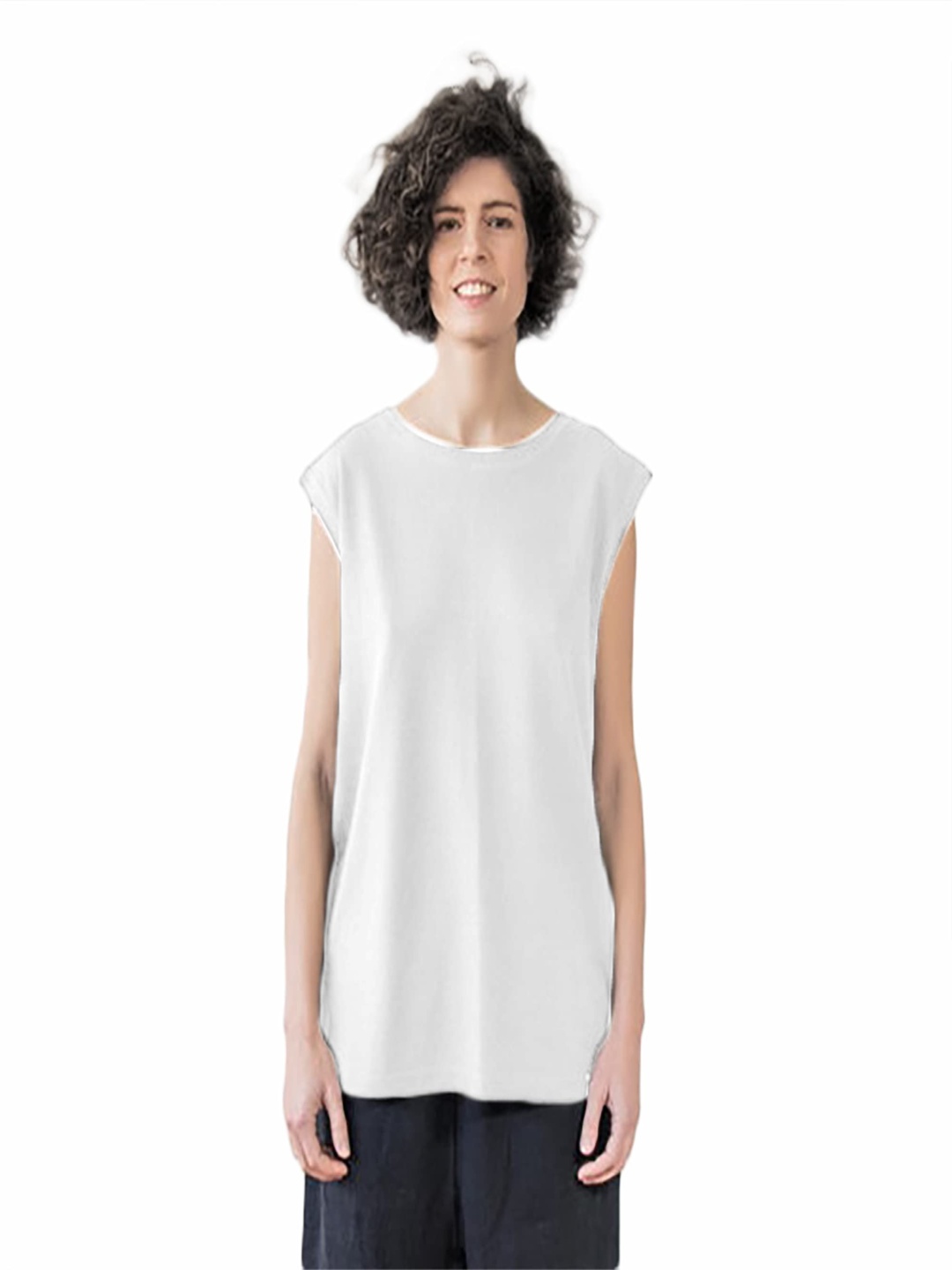 

NOTWILD Women Solid Round Neck Cotton T-shirt, White