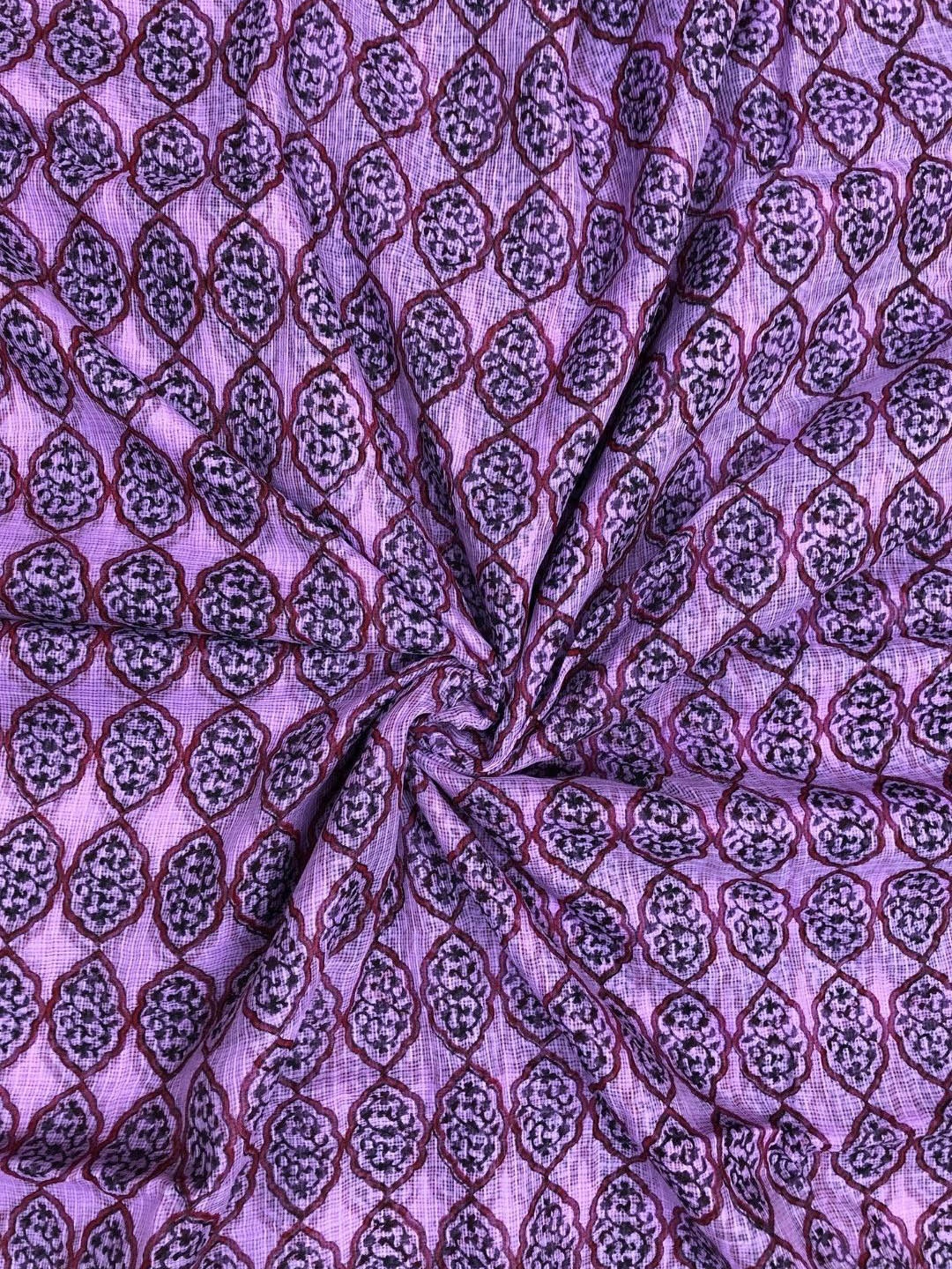 

PALASH Floral Printed Pure Cotton Block Print Unstitched Dress Material, Purple