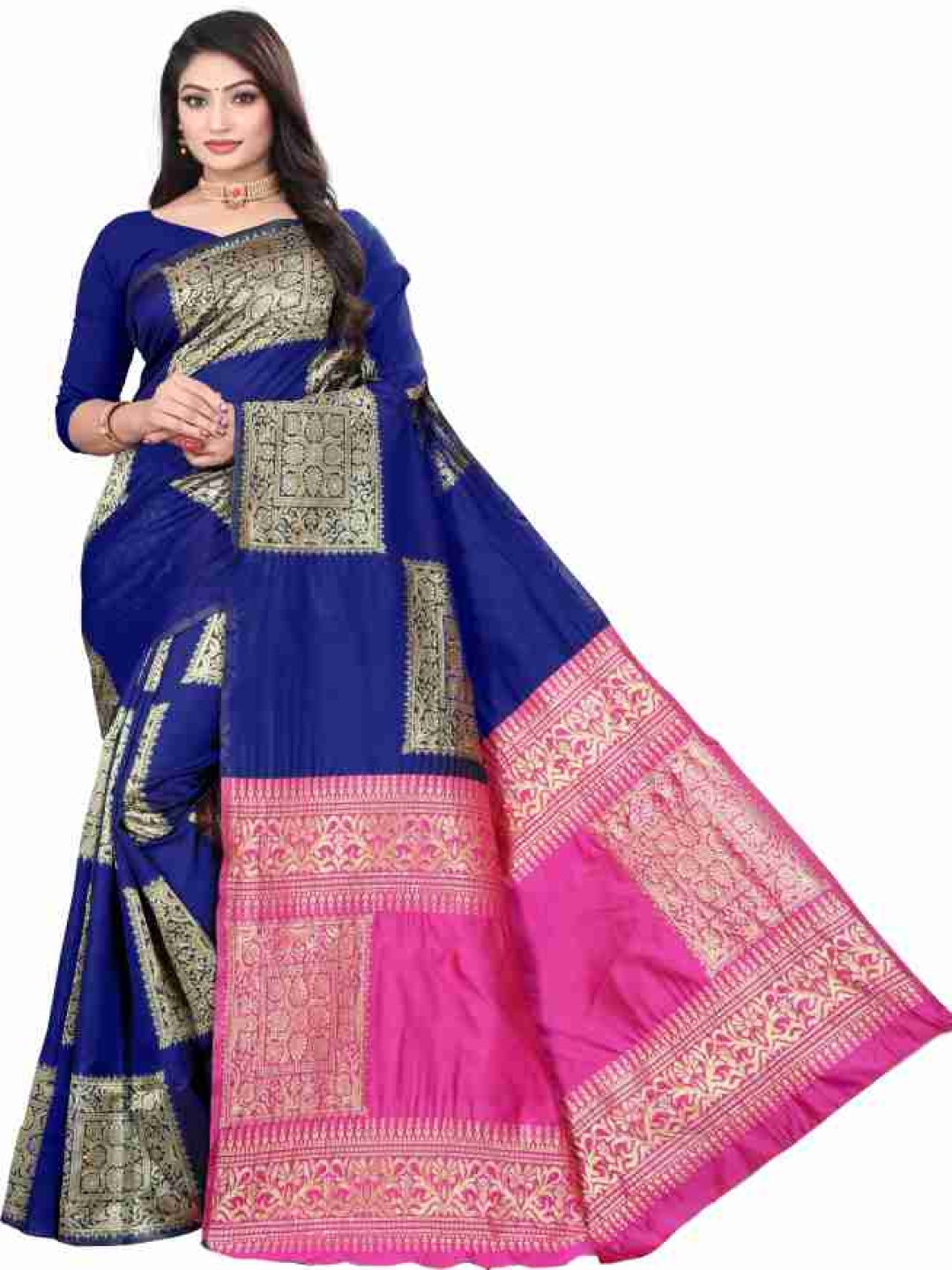 

Manu Designer Woven Design Zari Saree, Blue