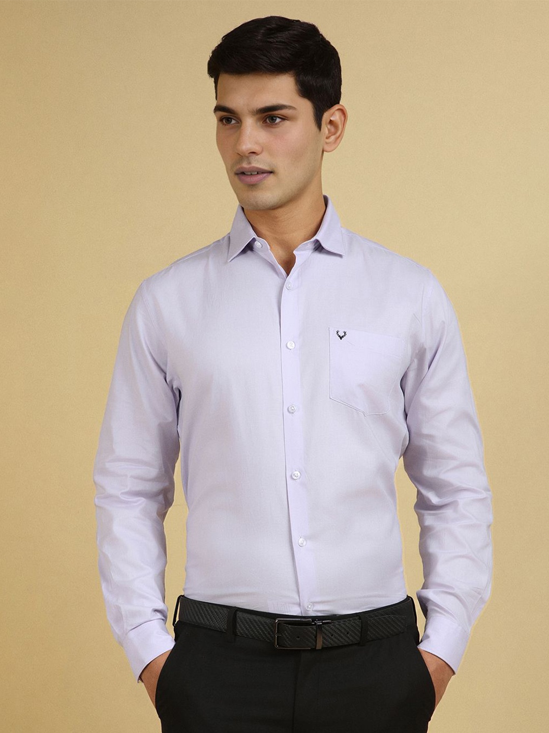 

Allen Solly Men Slim Fit Spread Collar Solid Cotton Formal Shirt, Lavender