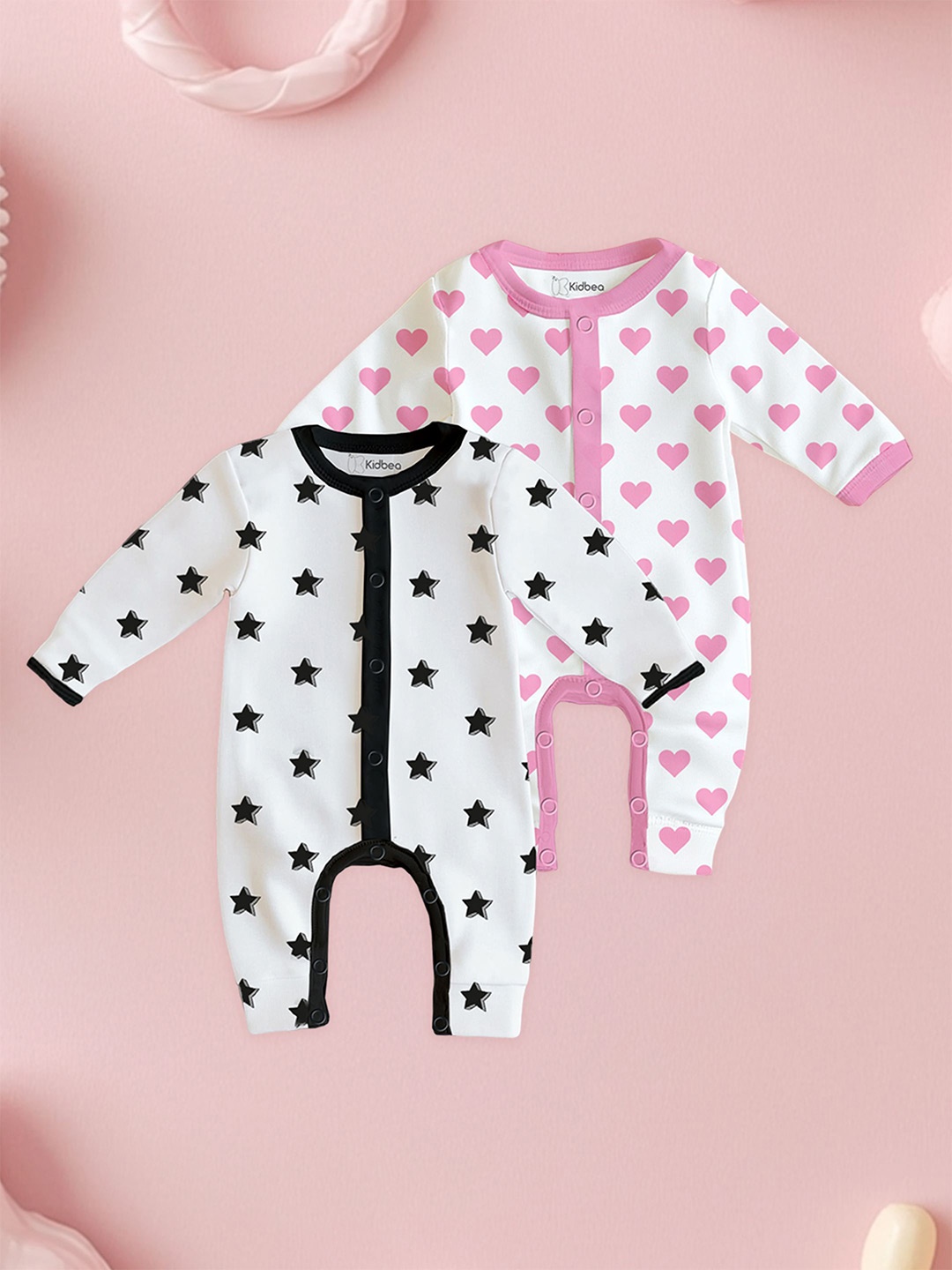 

Kidbea Kids Pack Of 2 Printed Pure Organic Cotton Rompers for Baby, Black