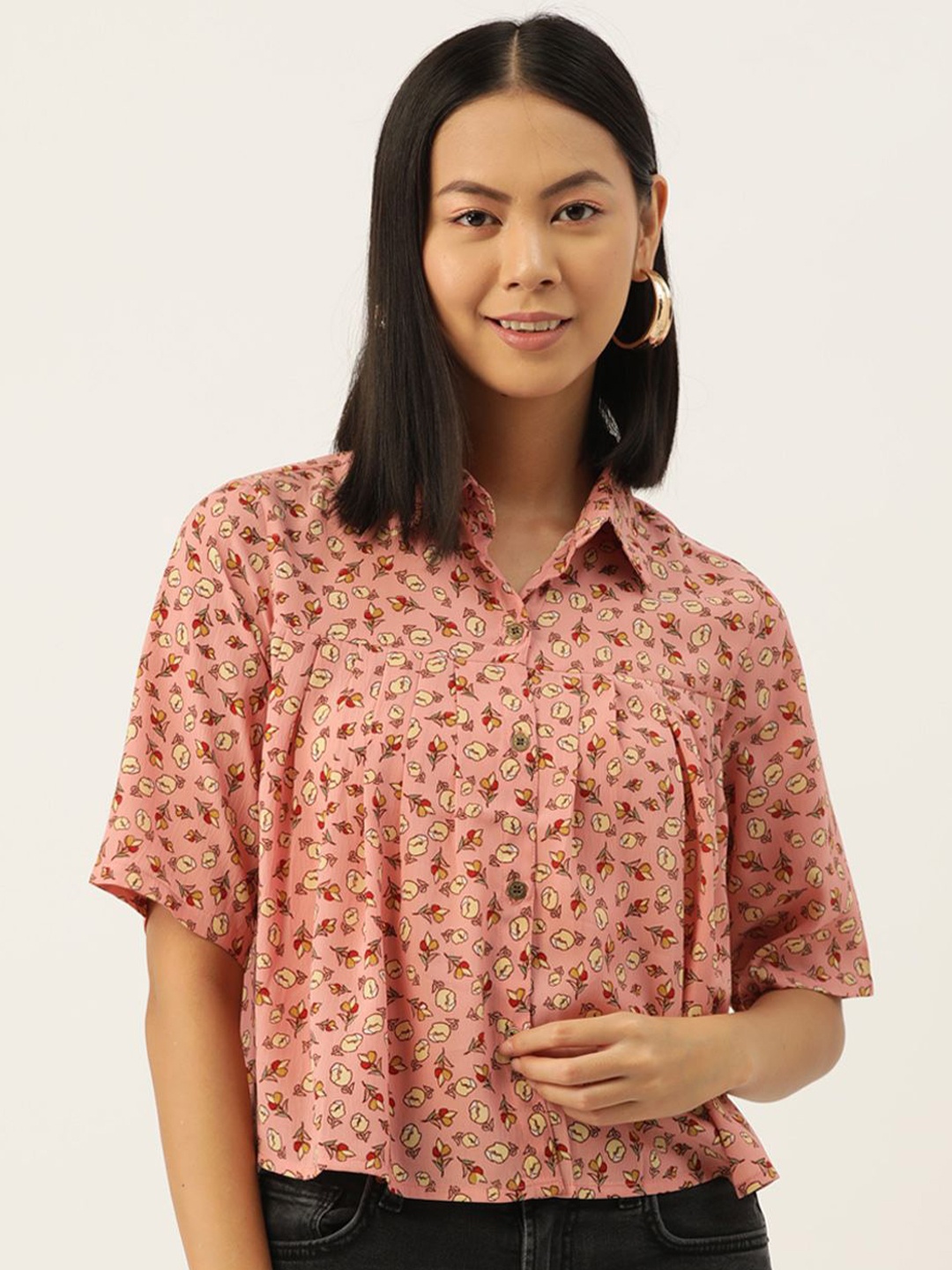 

Moda Rapido Women Floral Opaque Printed Party Shirt, Peach