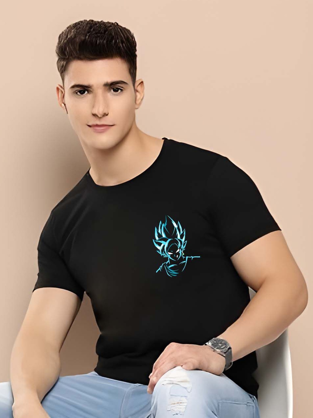 

BOWLIFESTYLE Men Dragon Ball Z Graphic Printed Round Neck Cotton T-shirt, Black