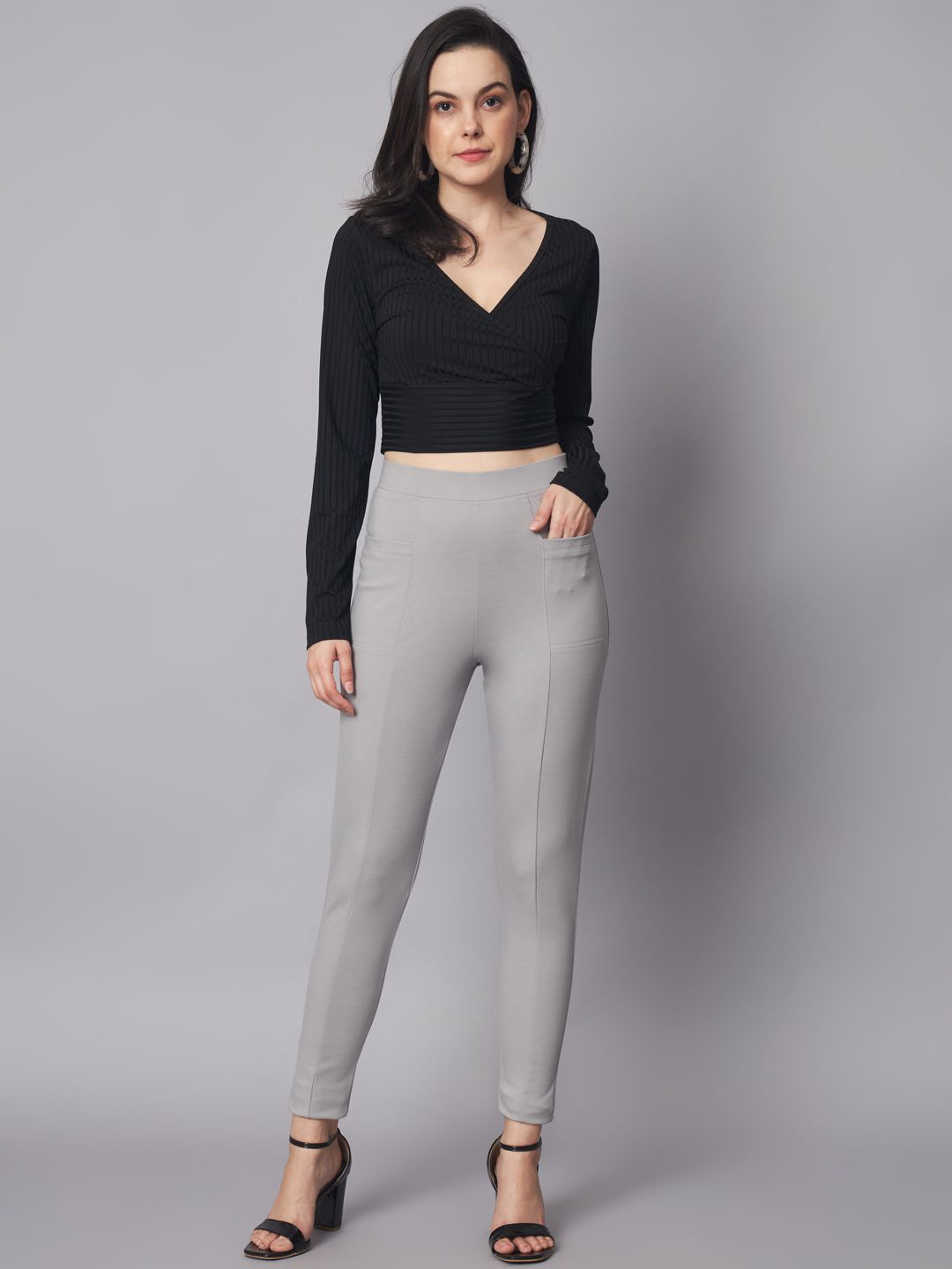 

Reberry Women Solid Slim Fit High-Rise Jeggings, Grey