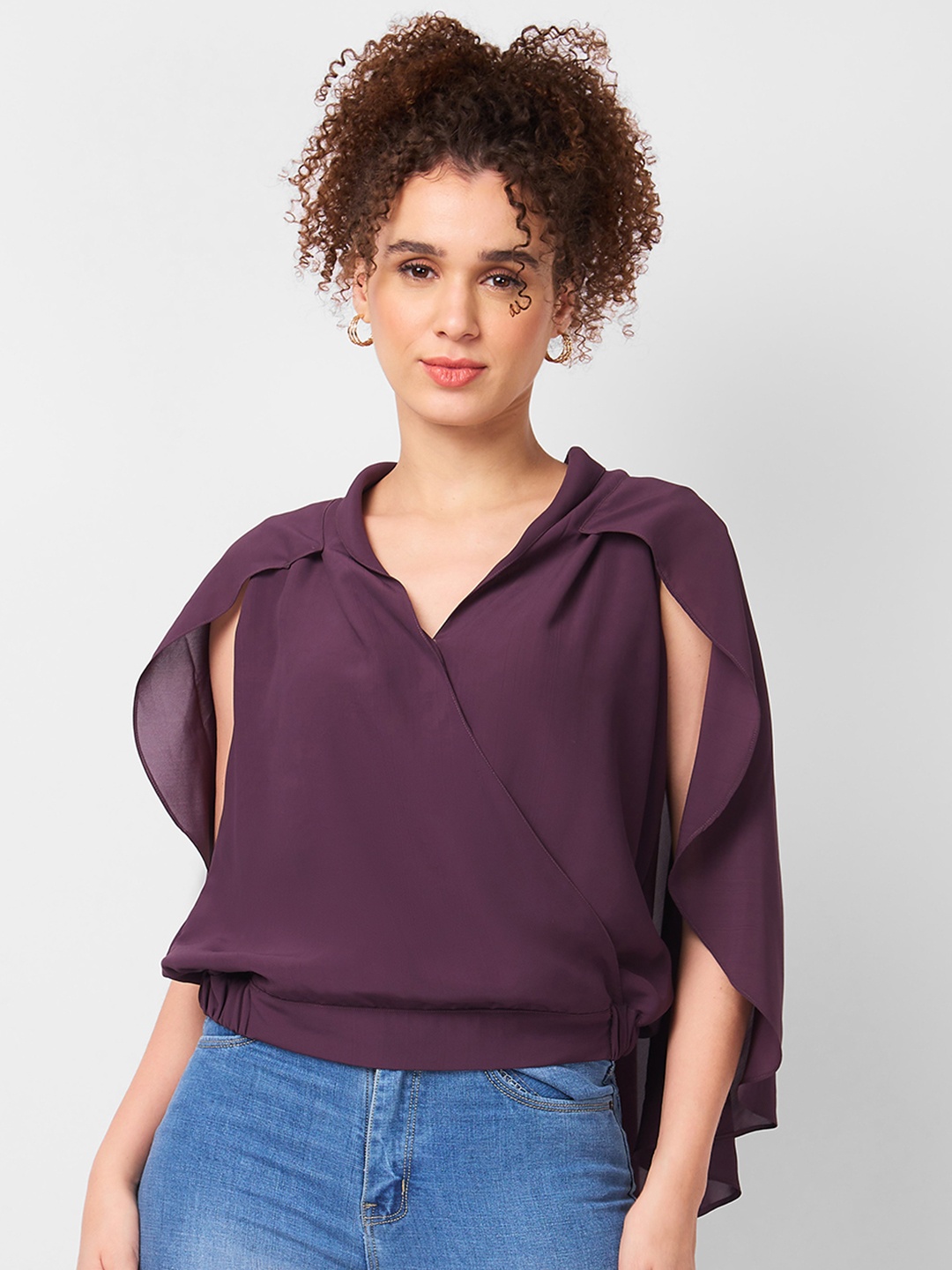 

Iti Slit Sleeve Georgette Wrap Top, Purple