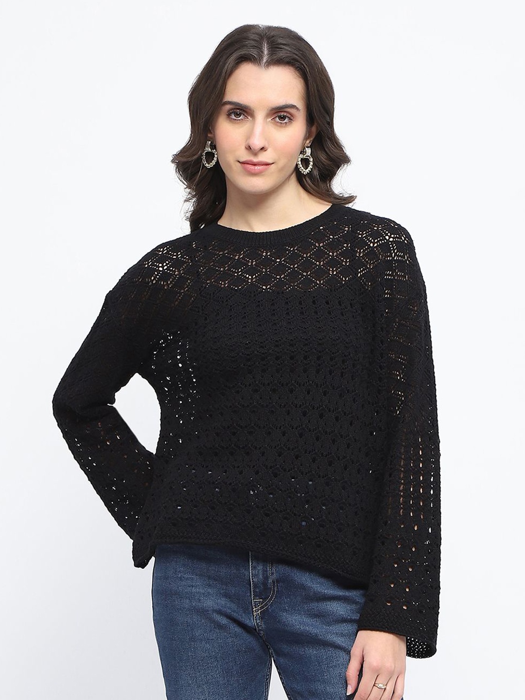 

Madame Women Self Design Pullover, Black