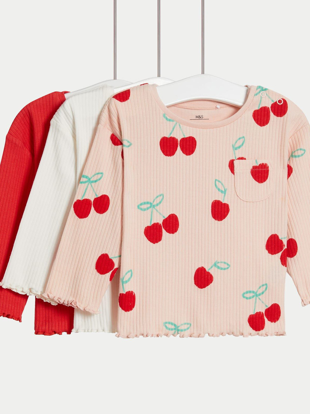 

Marks & Spencer Girls Pack Of 3 Vertical Stripes Striped Pure Cotton Regular Top, Red