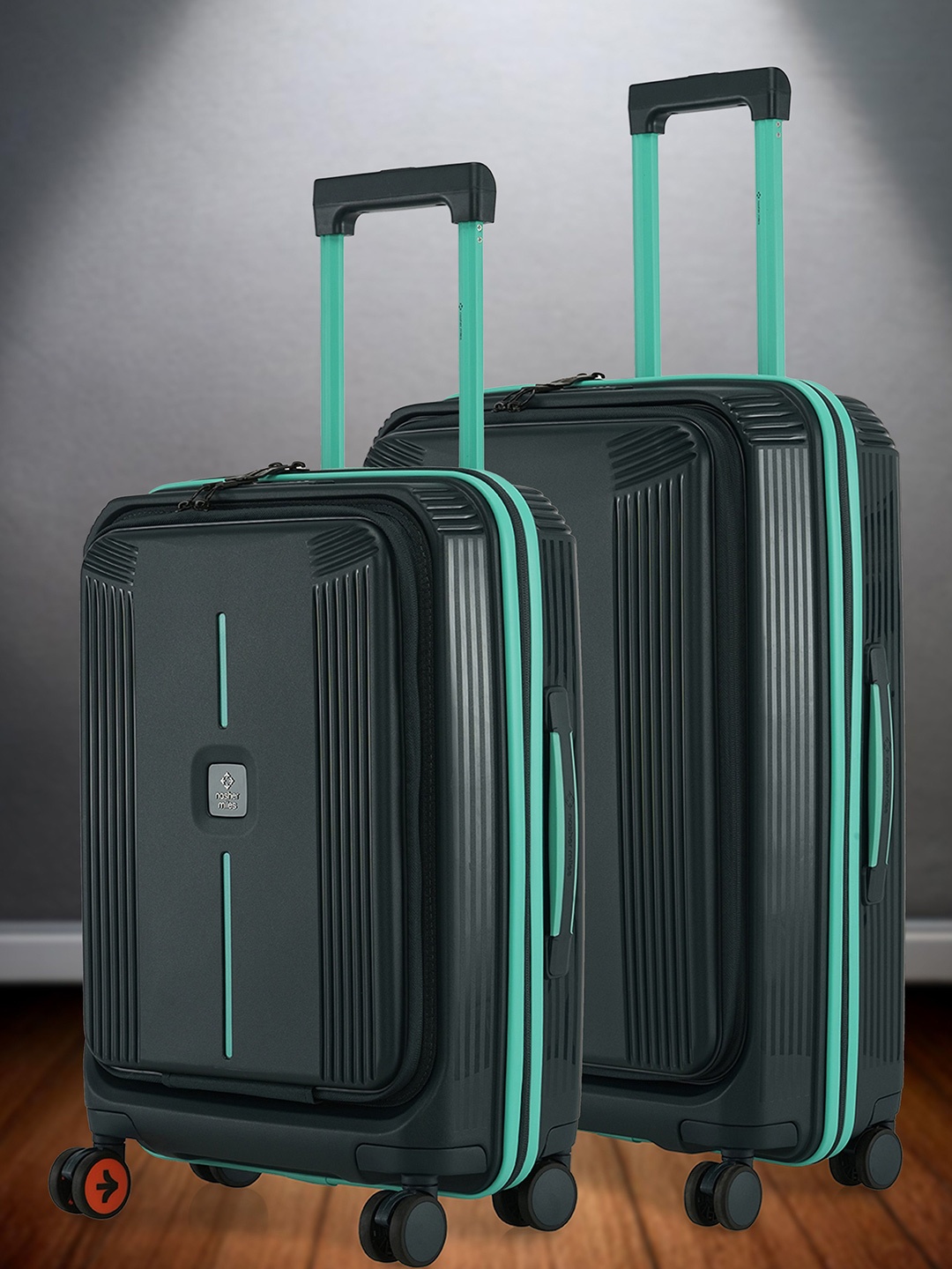 

Nasher Miles Alexandria Polypropylene Set of 2 S/M Grey Teal Trolley Bags (55-65 cm)