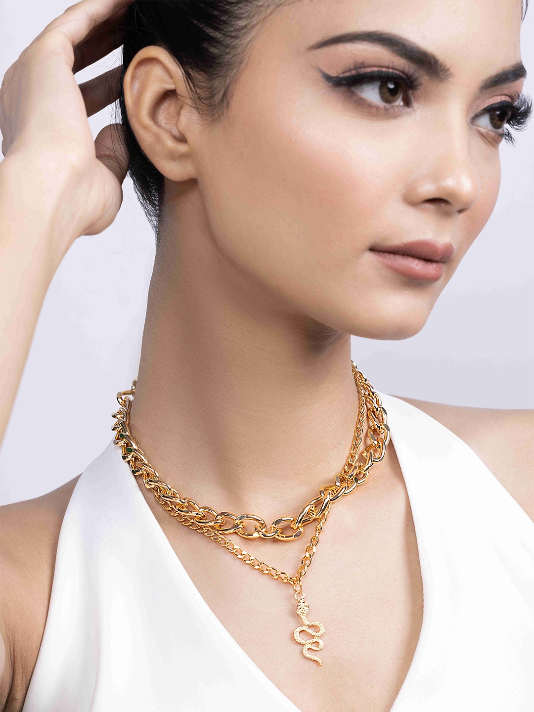 

KAORI BY SHREYA AGARWAL Gold-Plated Layered Snake Pendant Necklace