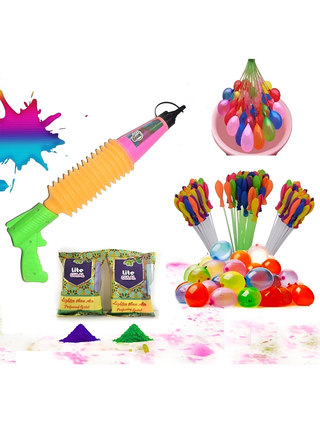 

CraftVatika Yellow 2 Pieces Holi Colours & Gulal Pichkari With Water Balloons Packet Combo