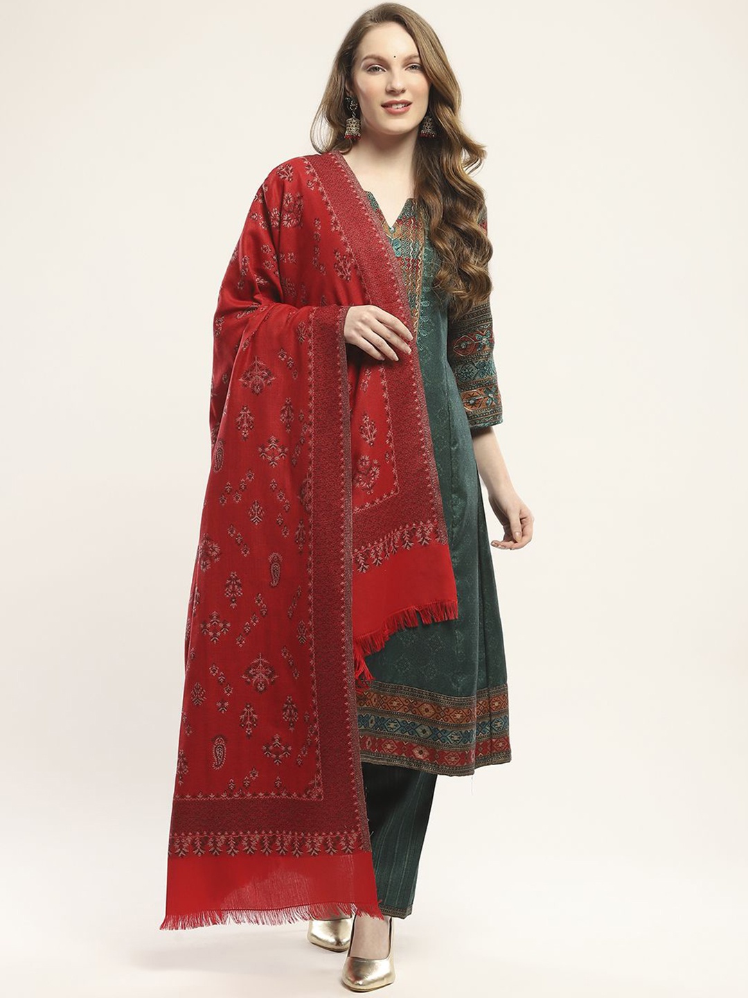 

Monte Carlo Ethnic Motifs Woven Design Acrylic Shawl, Red