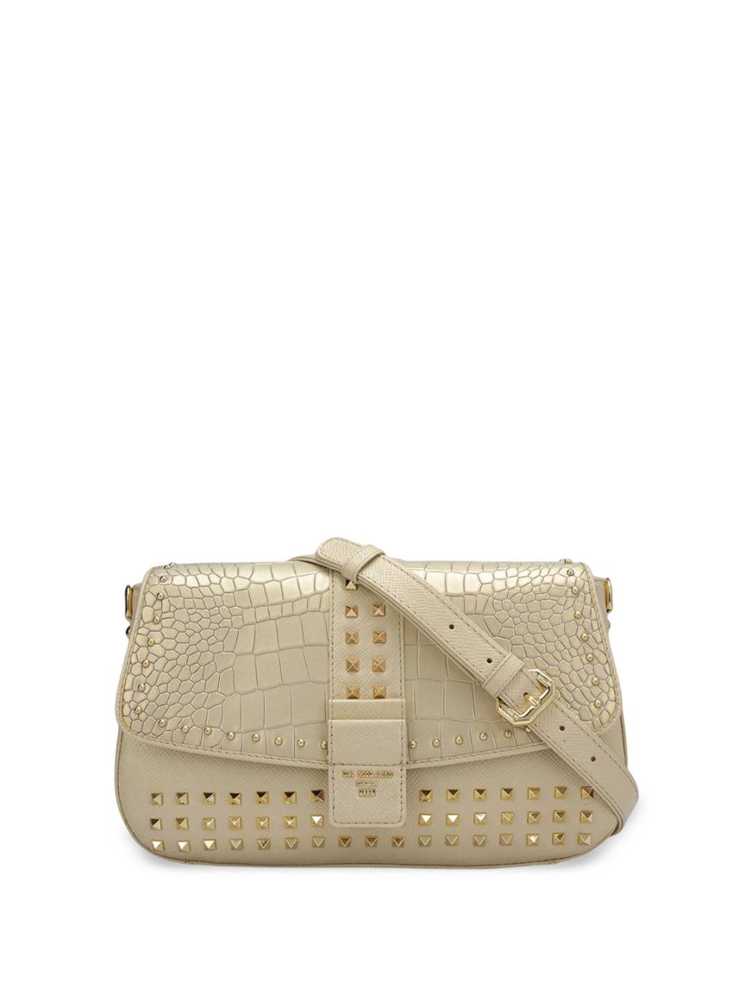 

Da Milano Women Embellished Structured Leather Shoulder Bag, Gold