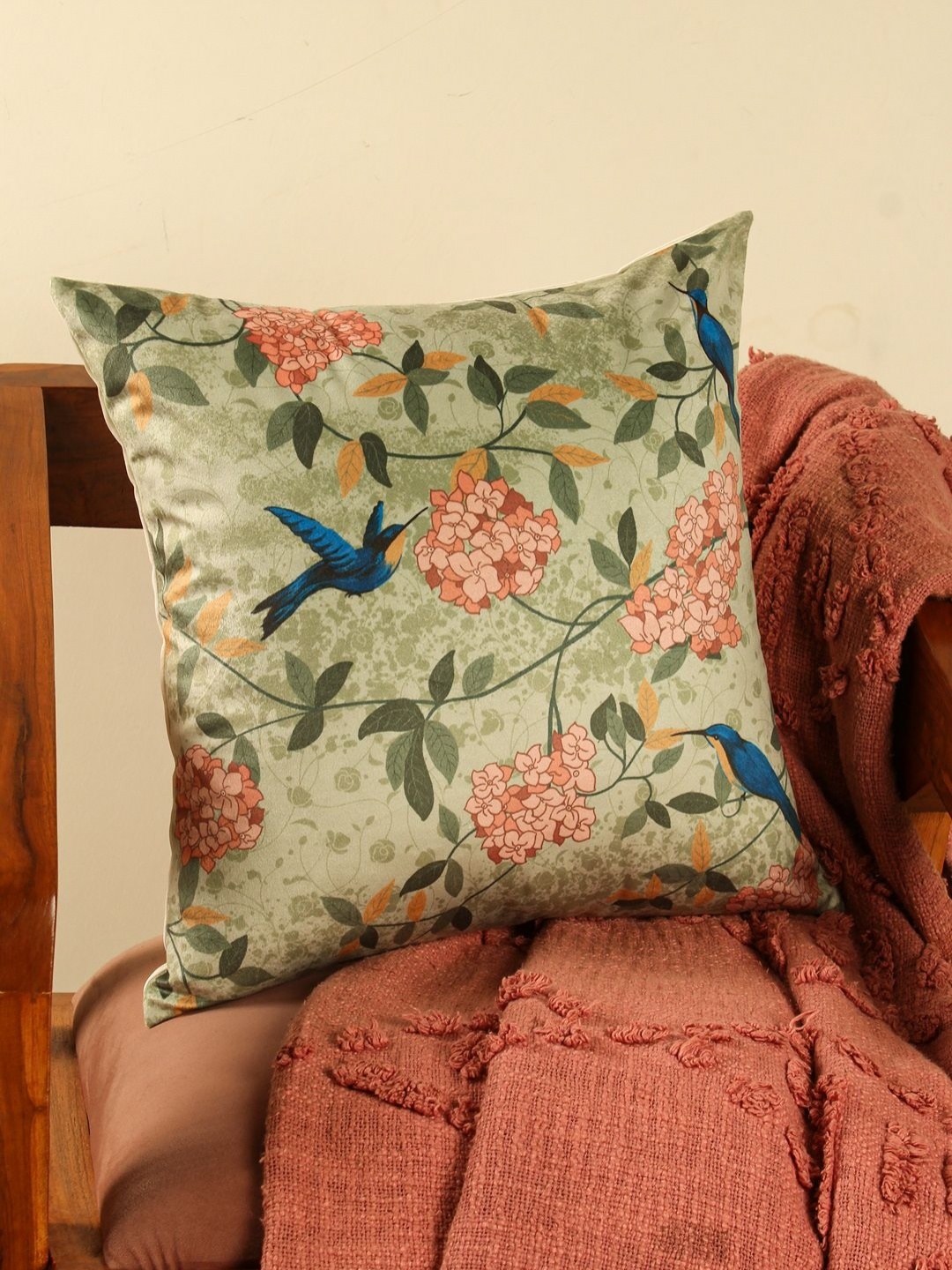 

Abolee Homes Green & Pink Floral Velvet Square Cushion Covers