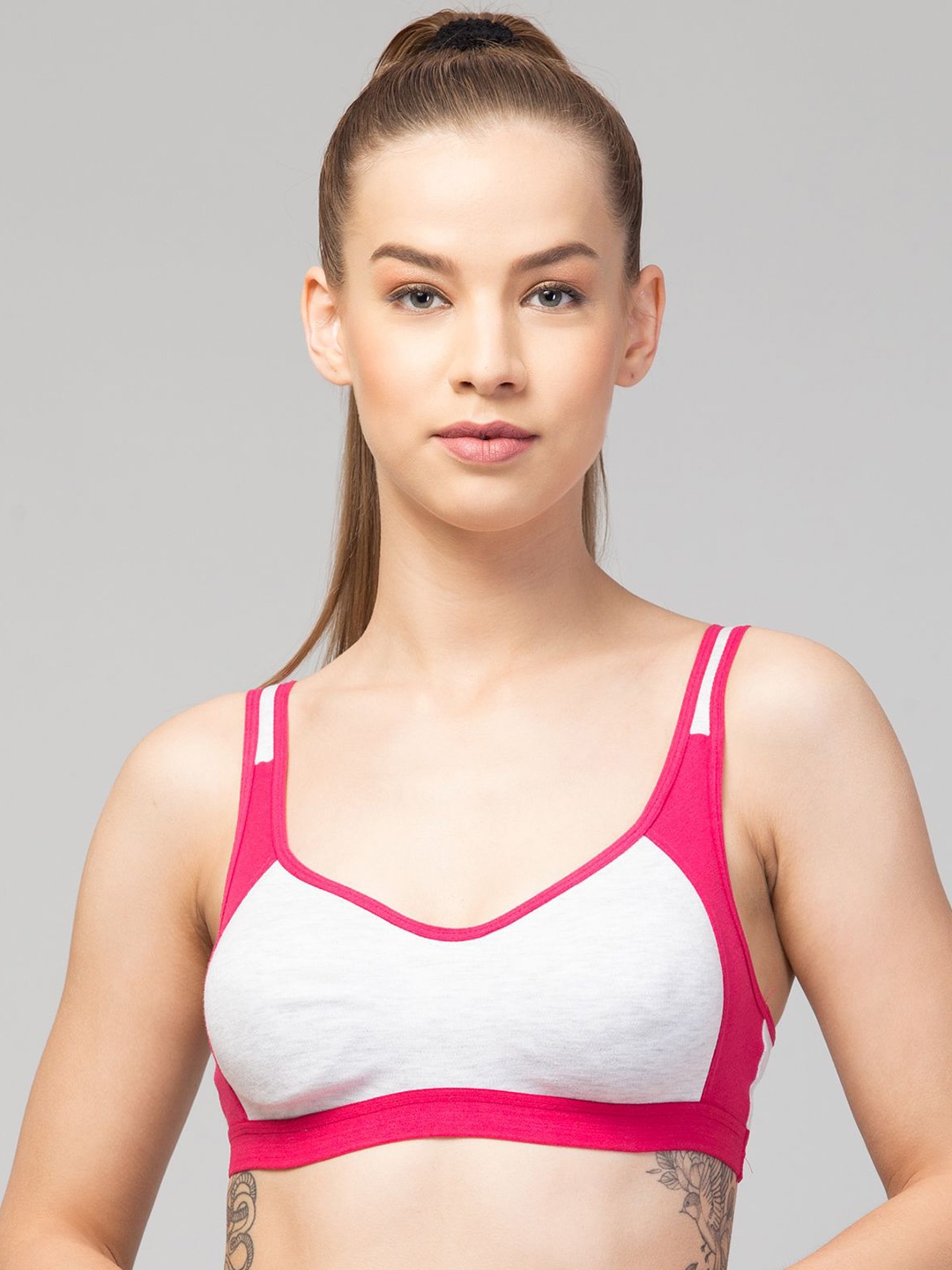 

Apraa & Parma Full Coverage Non Padded Cotton Workout Bra, Pink