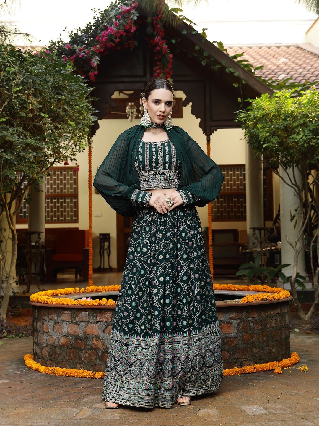 

Stylum Embellished Beads and Stones Ready to Wear Lehenga &, Green
