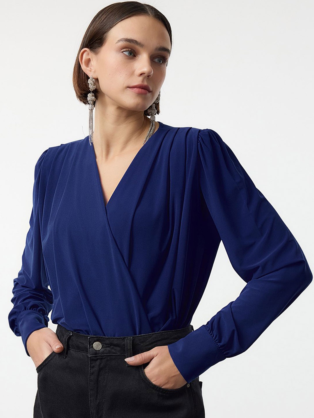 

Trendyol V-Neck Long Sleeves Bodysuit, Blue