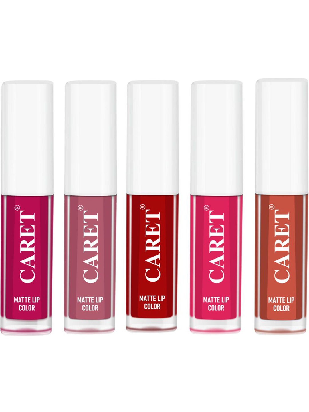 

CARET ORGANIC Set Of 5 Super-Pigmented Liquid Matte Lipsticks - 2 ml Each -5-2-3-4-6, Pink