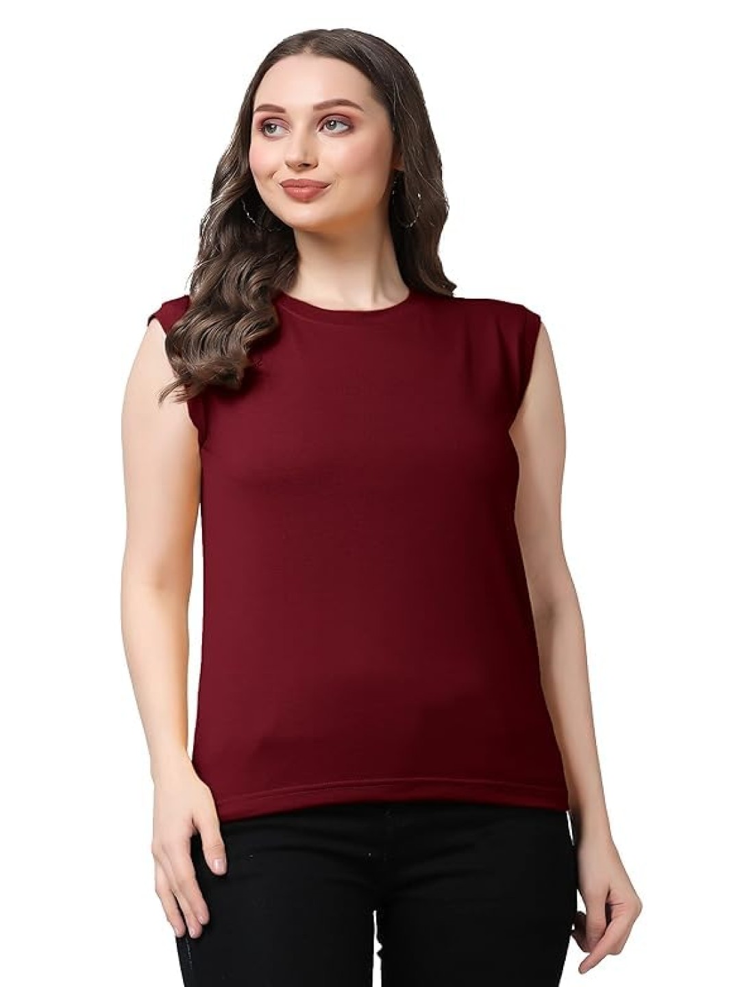 

NOTWILD Women Pack Of 2 Solid Round Neck Cotton T-shirts, Maroon