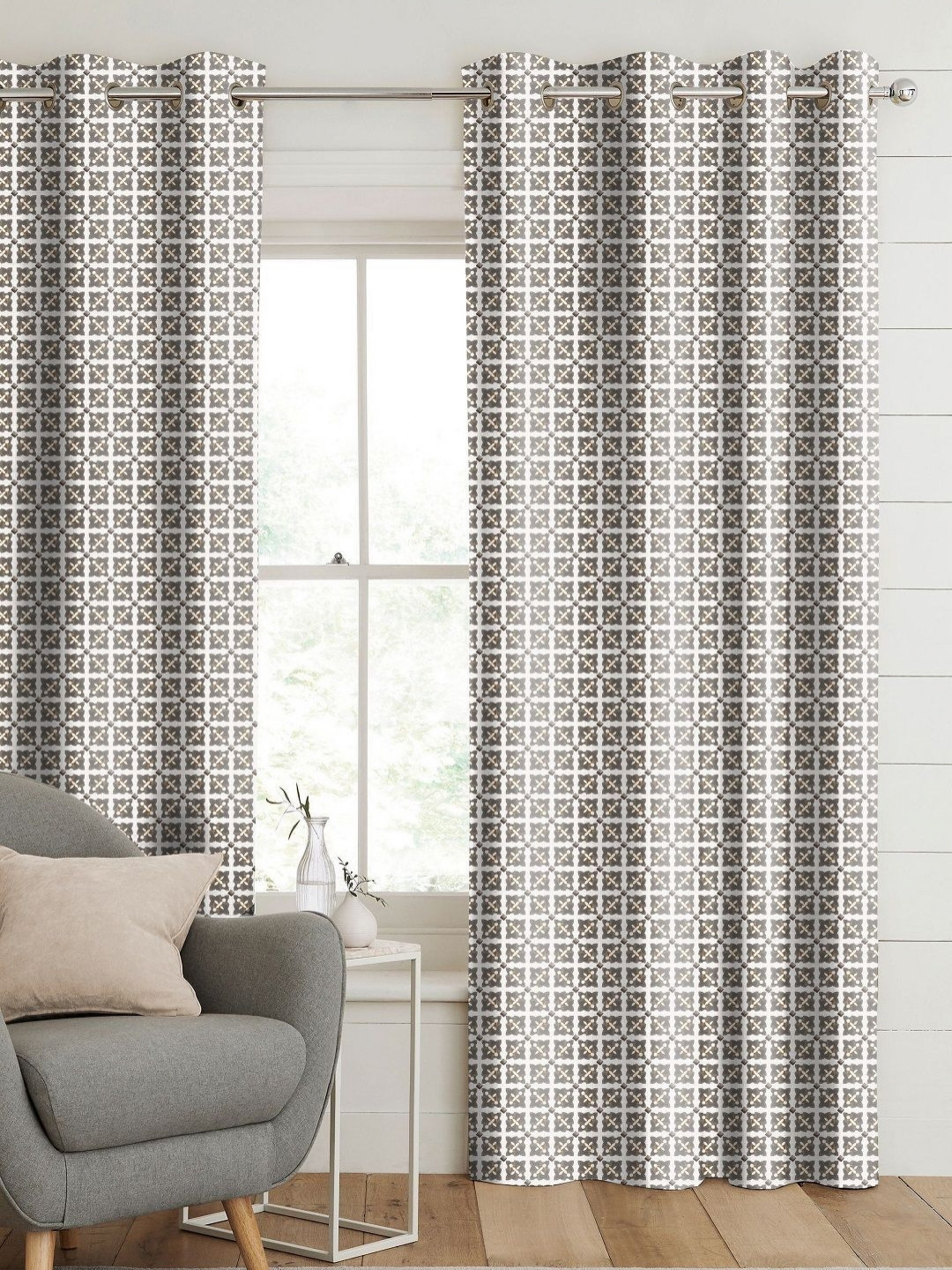 

CASABLEU Anthem Doha Brown 2 Pieces Geometric Printed Long Door Curtains