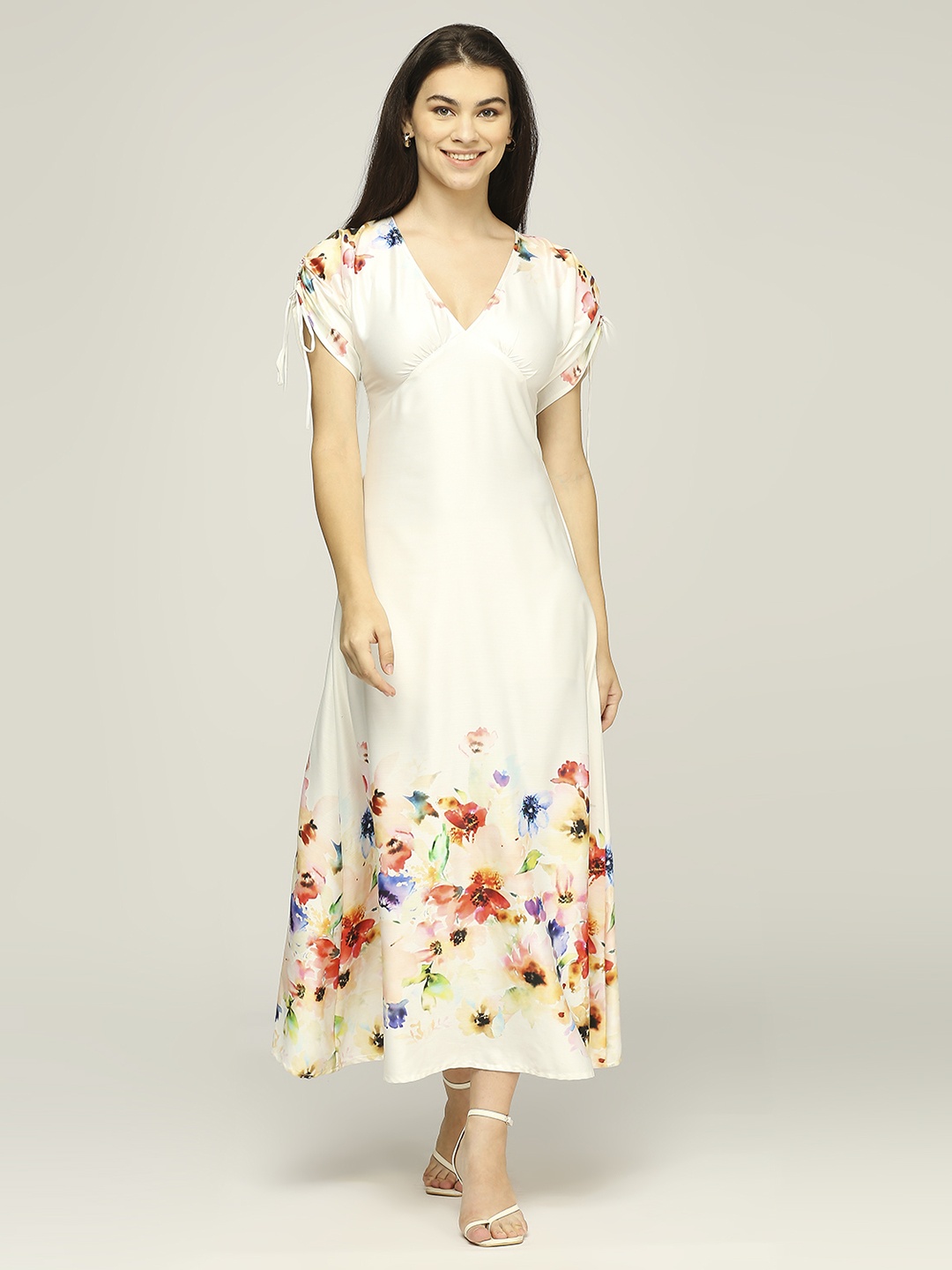 

Iti Floral Print Satin Maxi Dress, Off white