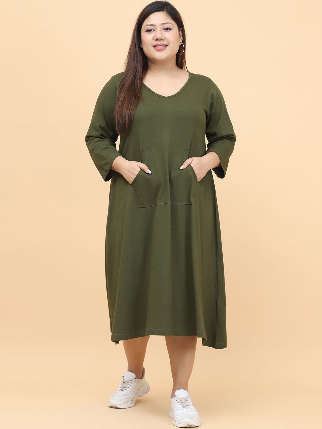 

theRebelinme Women A-Line Midi Dress Plus Size, Olive